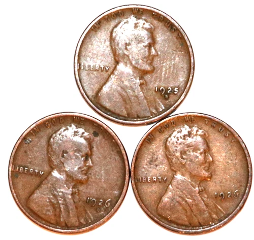 (3) Lincoln Cents - 1925D(VG) 1926D(VG) 1926P(Fine) - #2828-4C FREE SHIPPING