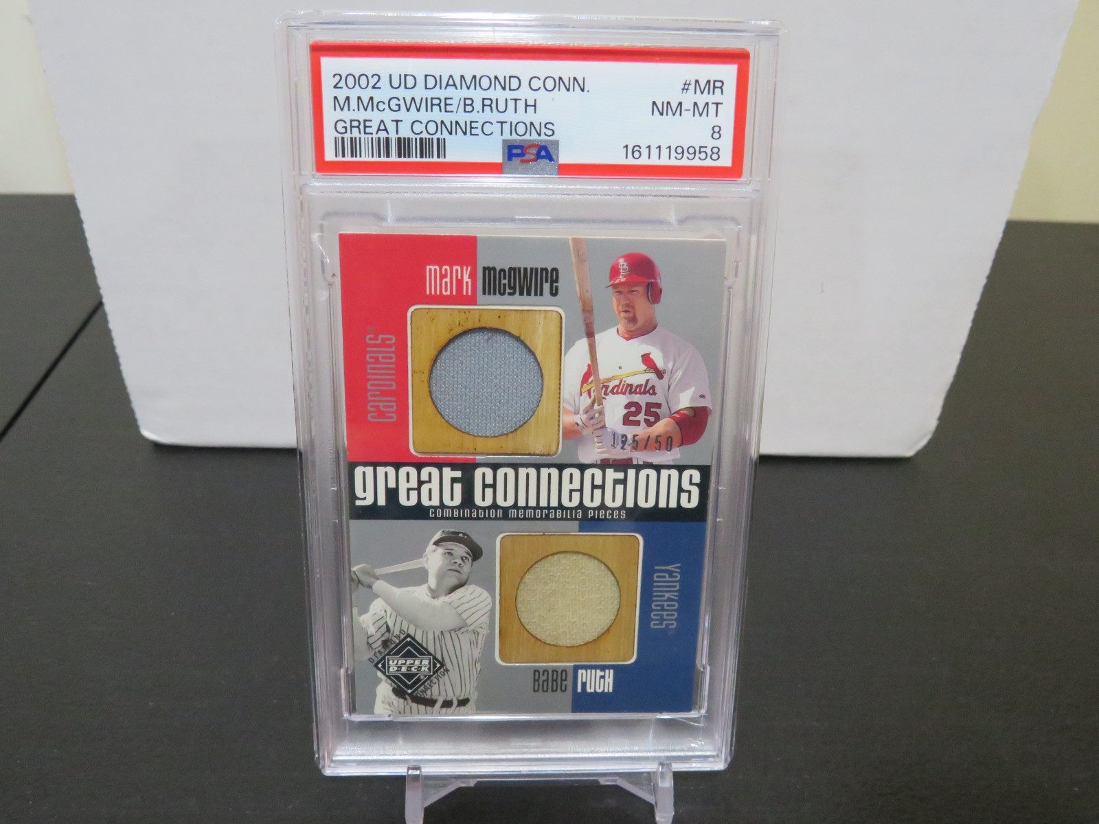2002 BABE RUTH MCGWIRE UD DIAMOND CONN. GREAT CONNECTIONS RELIC /50 PSA 8 READ view 1