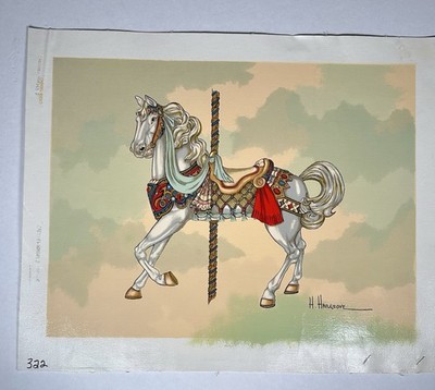 Vintage Carousel Horse Print on Canvas 16x12 H. Marcove Wall Art