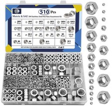 510PCS 304 Stainless Steel Hex Nuts Kit SAE Metric Assortment Set