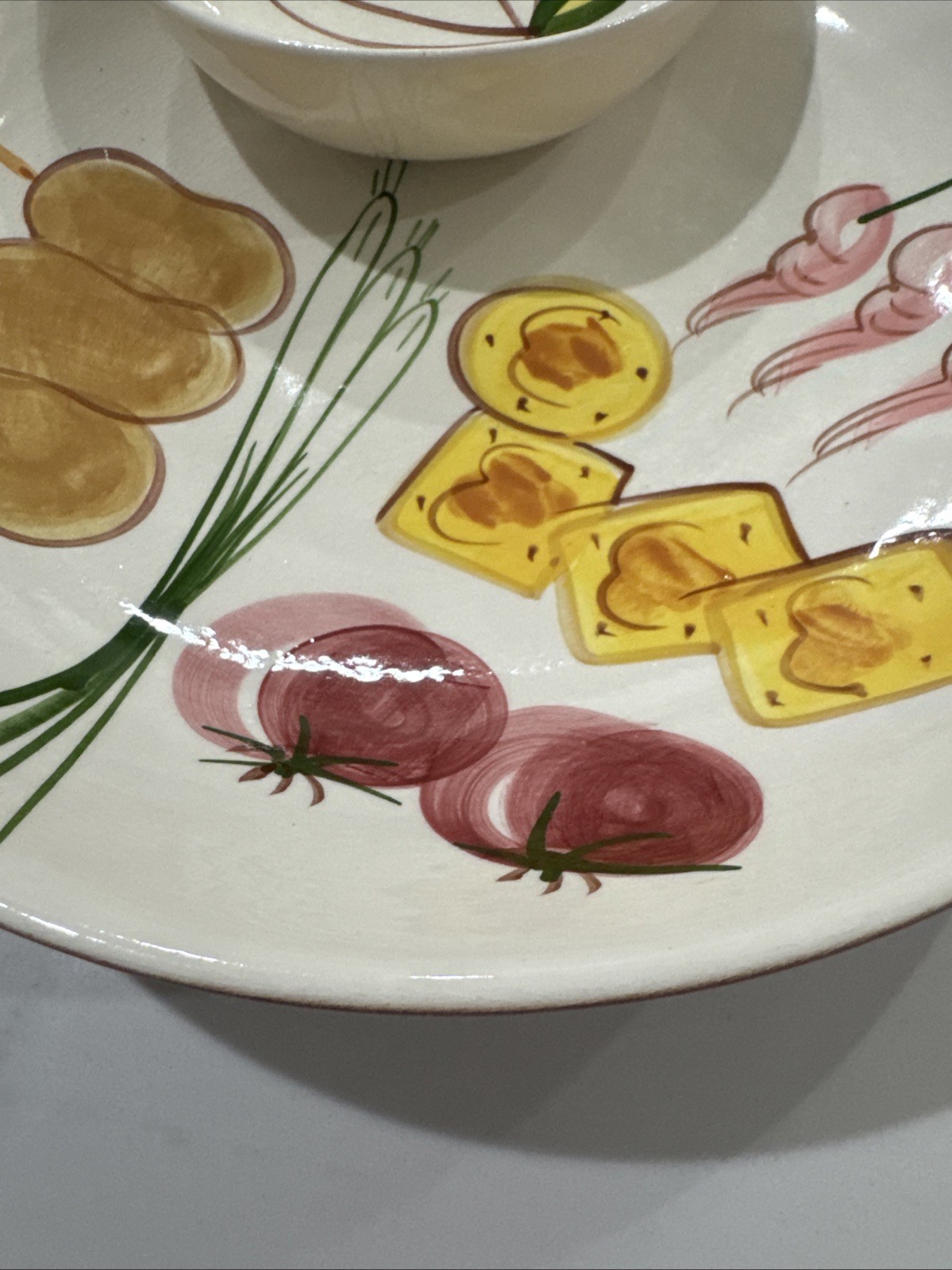 Los Angeles Pottery Chip & Dip Serving Bowl Hand Painted Vintage MCM Vtg Crazed