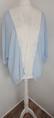 Linea Donatella leichter Kimono Morgenmantel blau Spitzenbesatz Dessous S/M