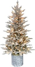 Puleo International 4.5ft Pre-Lit Potted Flocked Arctic Fir Christmas Tree Light