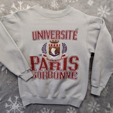 Vintage Universite Paris Sorbonne College Crest Sweatshirt University Sz M Gray