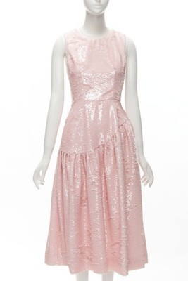 SIMONE ROCHA 2019 Runway blush pink sequins dropped seam midi dress UK6 XS
