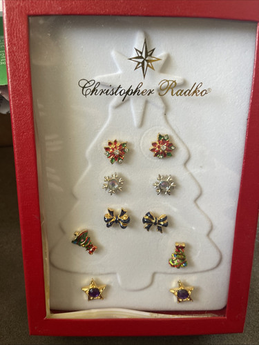 NIB, HARD TO FIND "CHRISTOPHER RADKO" 5 Pair Pierced Holiday Earrings