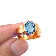 Natural Blue topaz Gemstones with 925 Sterling silver Gold Plated Ring 8