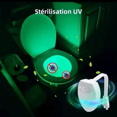 Veilleuse WC Toilette Capteur Mouvement 8 Couleurs Stérilisation UV Recharge USB - Photo 1/4