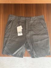 Zara Mens 100% Linen Chino Shorts Grey Green Size L New With Tags $49.90