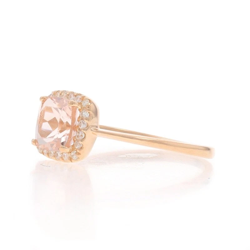 Anillo con halo de diamantes de morganita de oro rosa - Cojín de 14 k .87 ctw Foto 3 de 4