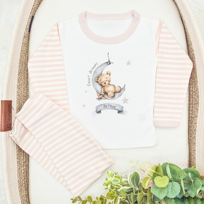Personalised Sweet Dreams Beige/Grey Pyjamas
