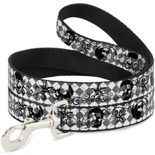 Dog Leash Diamonds White/Gray w/Skulls