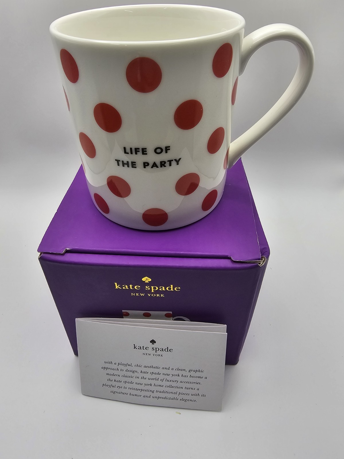 Kate Spade New York Lenox Life Of The Party Red Polka Dot Chic Coffee Mug 10 Oz