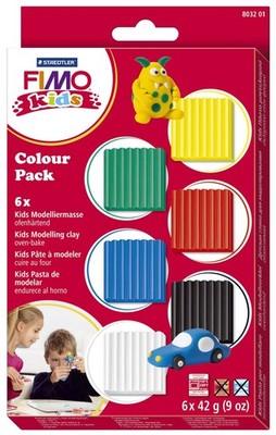 FIMO 803201 Modelliermasse kids ''Colour Pack Basic'' weiß, gelb, rot, grün, blau,