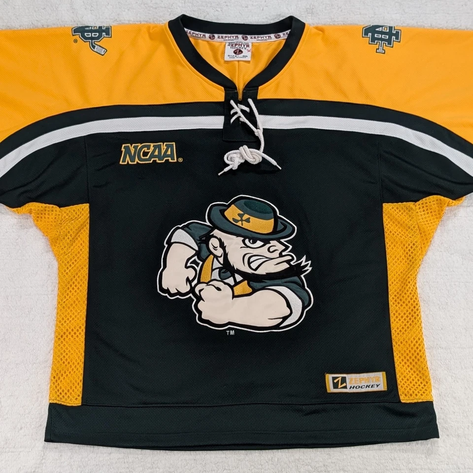 Vtg 90s Notre Dame Fighting Irish NCAA Zephyr Hockey Jersey Men's Sz 48 XL Green - Image 2 of 4
