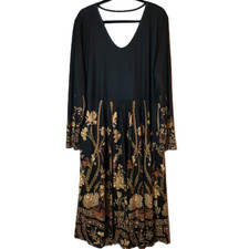 Maxi Jersey Dress XXL NWOT black - tan long sleeve flared skirt stretchy comfort