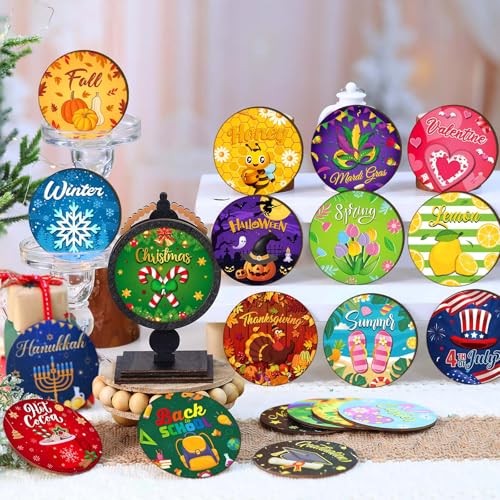 21 Pcs Interchangeable Seasonal Decor Wooden Standing Sign Interchangeable 