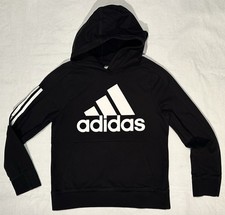 ADIDAS HOODIE SWEATSHIRT BOYS M 10 12 BLACK w WHITE LOGO