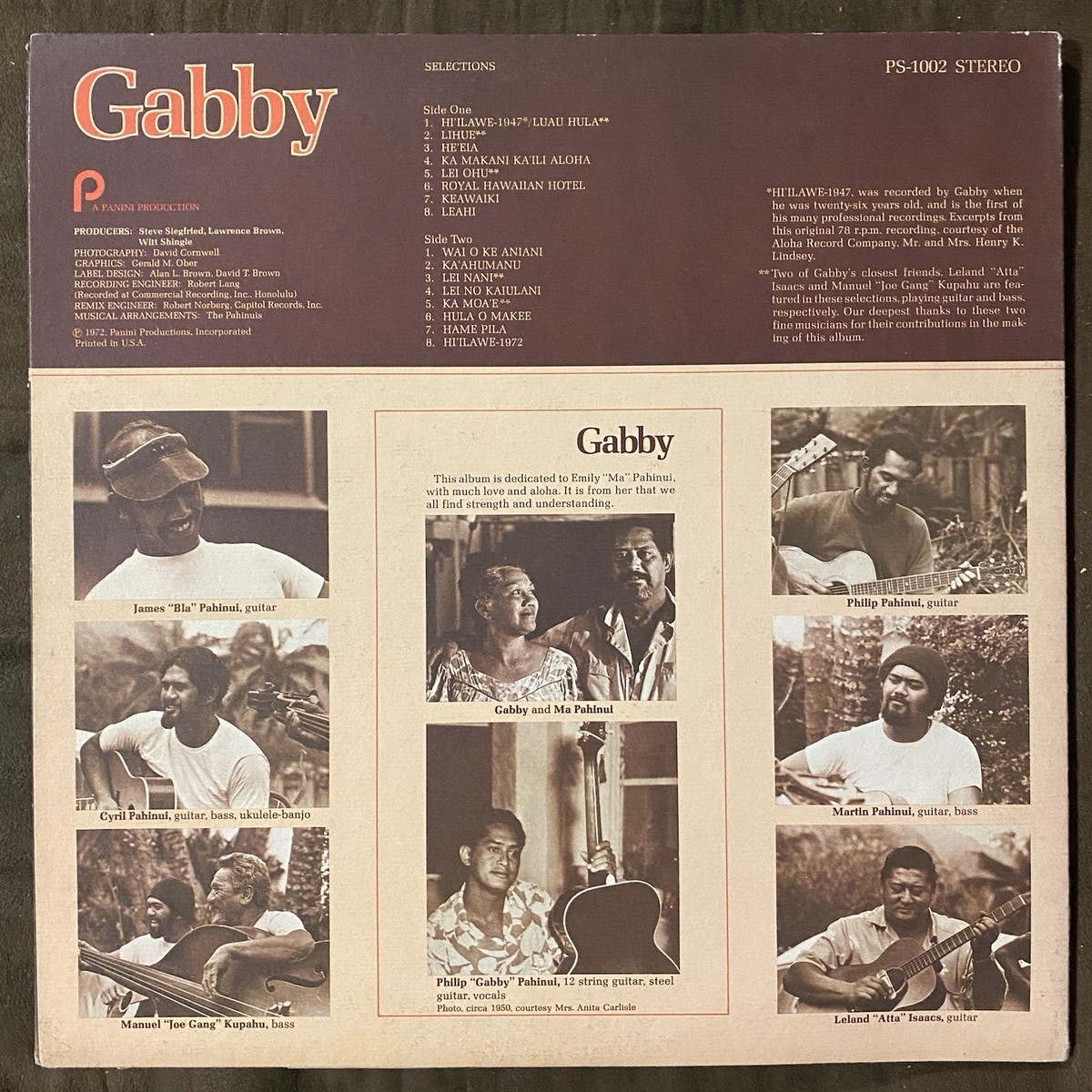 GABBY PAHINUI “Gabby” - 1972 Panini LP Hawaiian Slack-Key Folk +