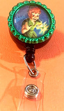 Id badge holder retractable alligator clip Disney Peter Pan and Tinker Bell