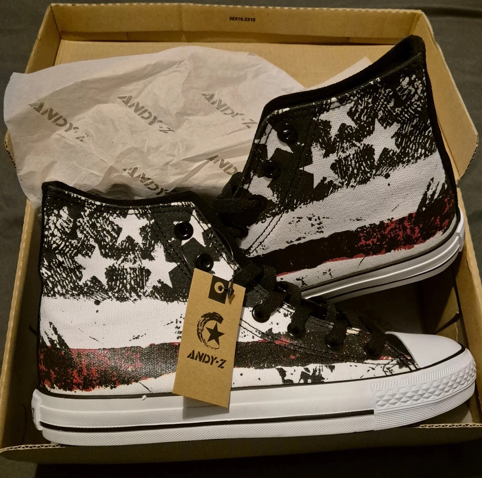 BOTAS DE BÉISBOL ANDY-Z RETRO BANDERA DE ESTADOS UNIDOS ALTAS ZAPATILLAS NUEVAS EN CAJA TALLA UK 6.5/40