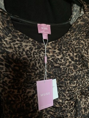 Cheetah Longsleeve Ruched Mesh Top Sz SMALL