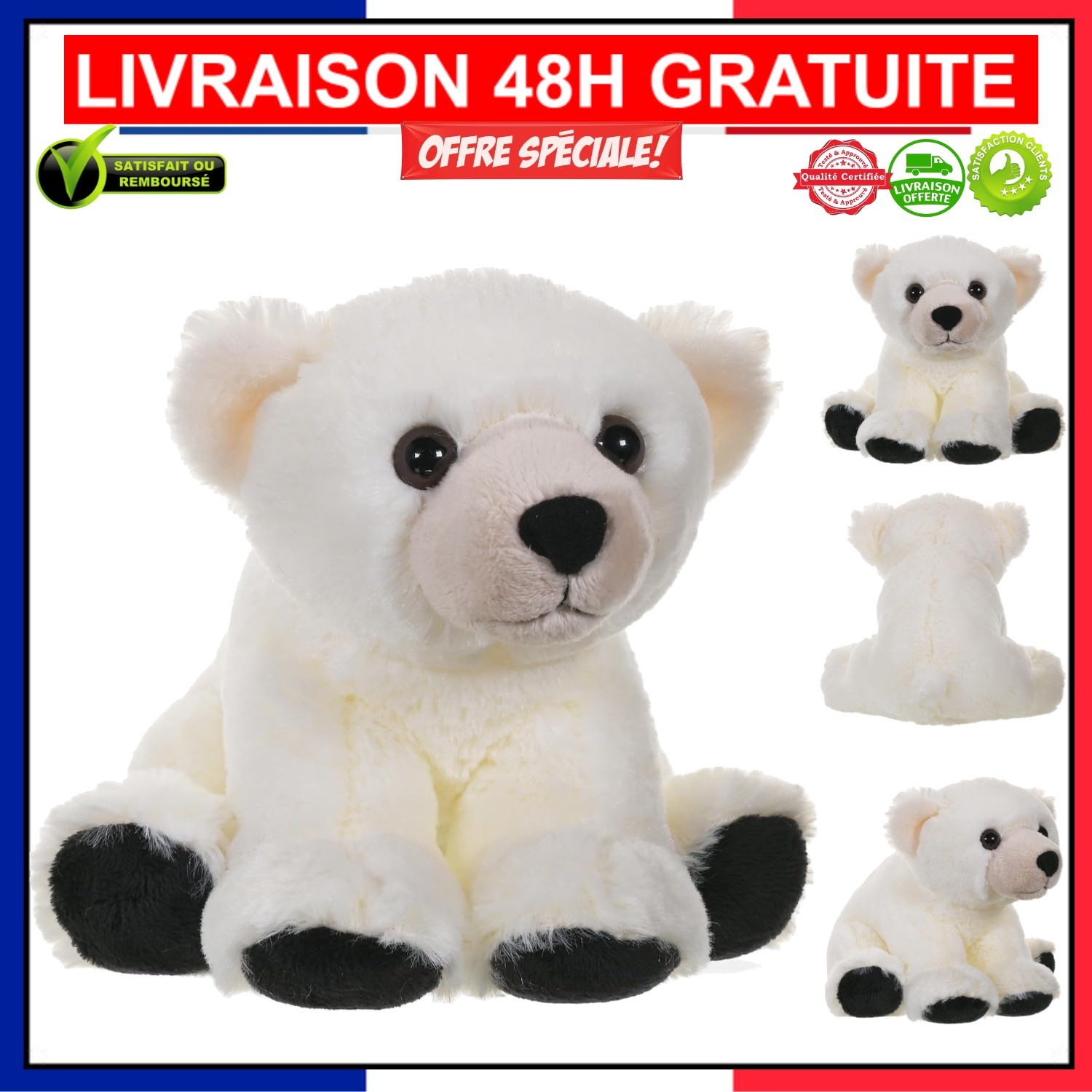 Peluche ours polaire 20 cm idéale pour apaiser le sommeil des enfants