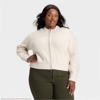 Women's Double Zip Cardigan Sweater - Ava & Viv Oatmeal XXL *SEE DEAL!!!*