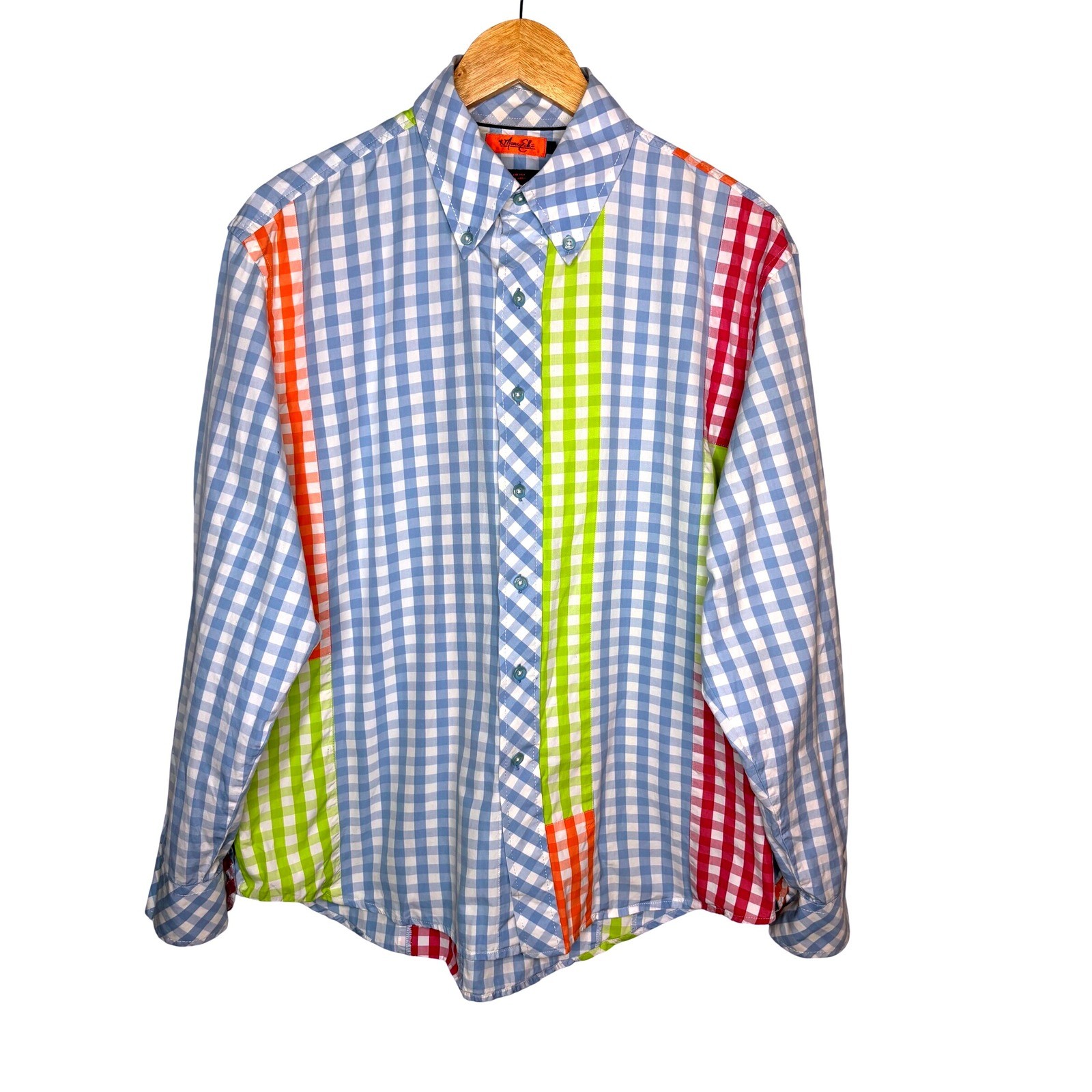 Marc Ecko Patchwork Gingham Colorblock Button Dow… - image 4