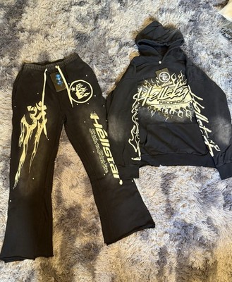 Hellstar Records Men's 2pc Sweatsuit Set Hoodie & Pants Graphic Print L