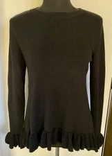 Diane Gilman DG2 Black Sweater Long Sleeve Ruffle Trim Medium NWT