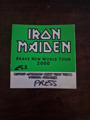Iron Maiden Brave New World Tour 2000 Original Press Backstage Pass VIP Crew