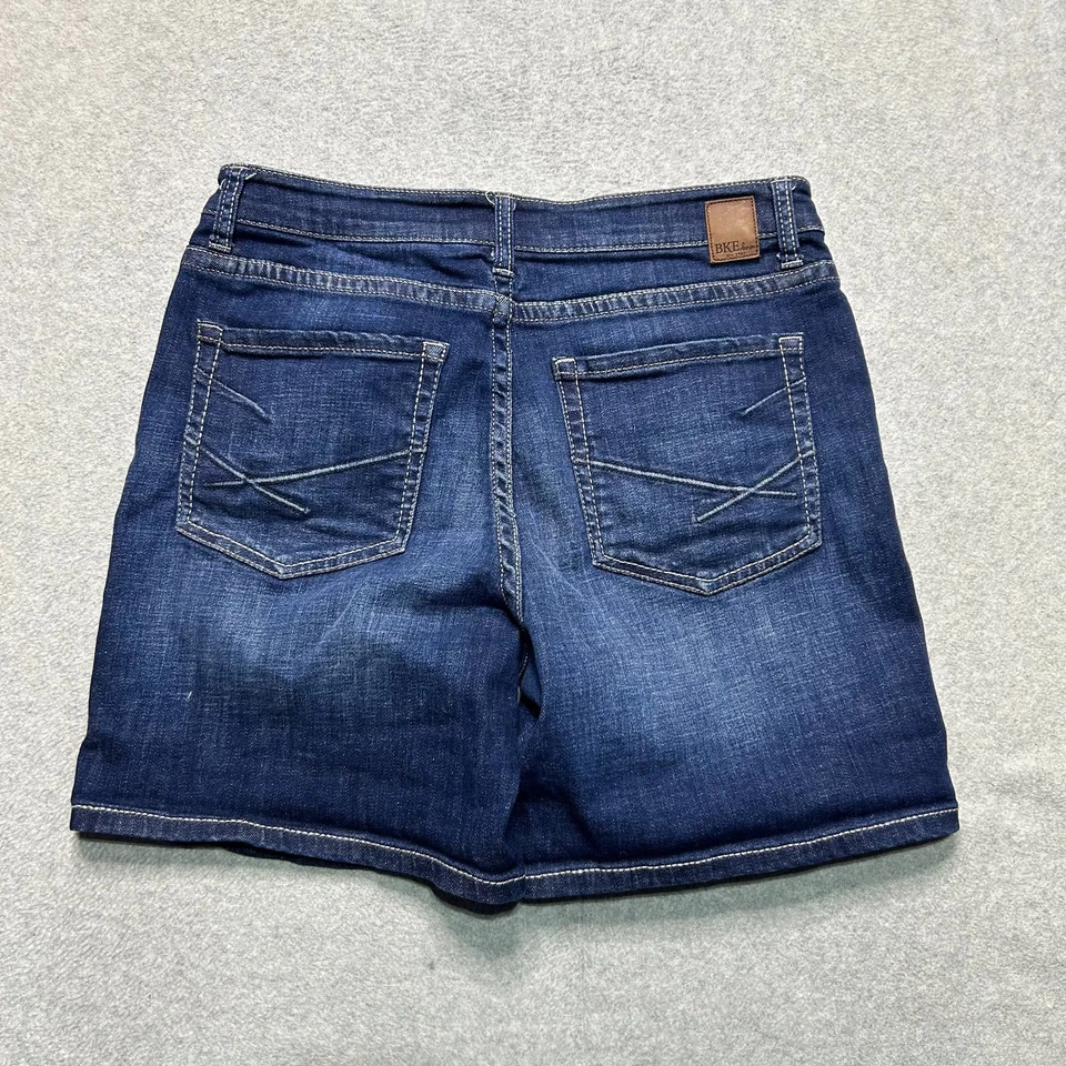 Pantalones Cortos BKE Gabby Jean Mujer 28 Bermudas Tiro Alto Elastizados Lavado Medio Denim Foto 2 de 4