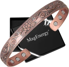 MagEnergy Copper Bracelets for Women, 99.9% Pure Copper Vintage Flower Magnetic