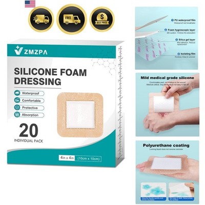 20Pcs Silicone Foam Dressing 4x4 Gentle Border, Waterproof Silicone Bandages ...