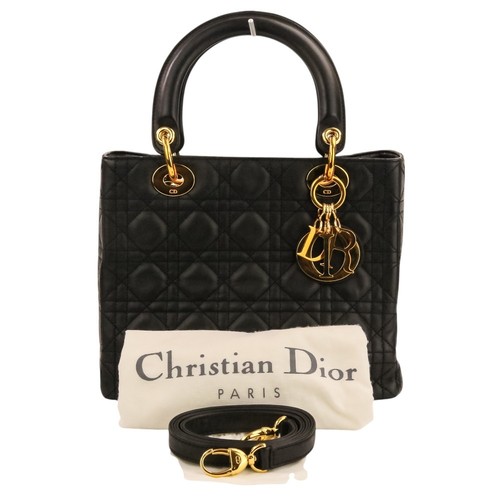 Christian Dior Lady Dior Canage Leather 2 Way Handbag Shoulder Bag Black 822997