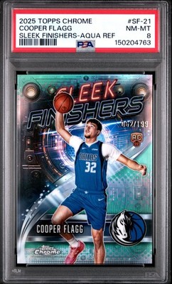 2025 TOPPS CHROME SLEEK FINISHERS SF-21 COOPER FLAGG AQUA REFRACTOR PSA 8 4763