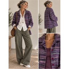 Coldwater Creek Petite Large Purple Woven Jacket Art to Wear Boho Eclectic