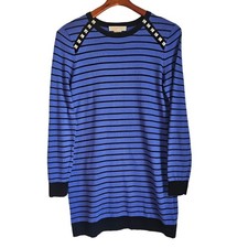 Michael Kors Royal Blue Stripe Sweater Dress with Silver Metallic Studs Size Med