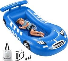 Inflatable Kids Bed Racecar Toddler Air Mattress W/ Bumpers Blue