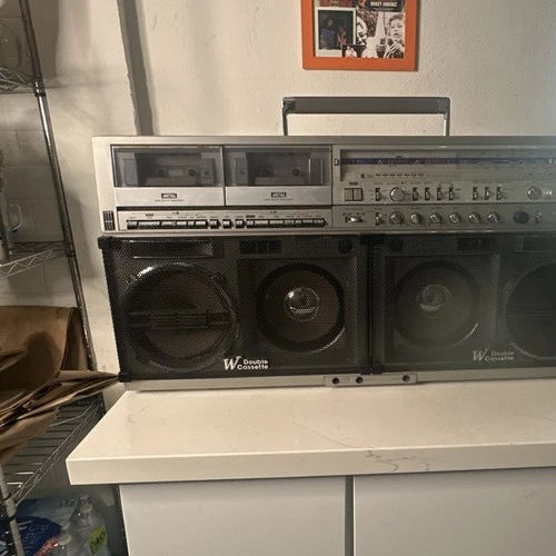 Sharp GF-777 Double Cassette Boombox AM/FM Radio Headphone Jack Silver