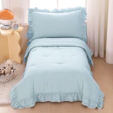 Comforter for Girls Bedding Set 4 Pieces Double Ruffles Comforter Toddler Blue