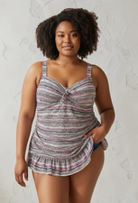 New Directions Curvy Size 2X NWT Multicolor One-Piece Swim Dress Tummy Control