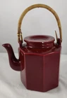 Vintage McCoy Pottery Brown Glaze Octagon Teapot Bamboo Cane Handle USA 1838