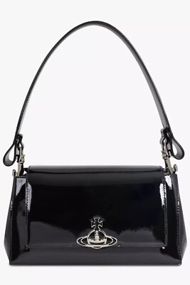 Vivienne Westwood Hazel Patent Medium Handbag Black Silver Orb New