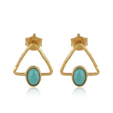 Turquoise Gemstone 925 Silver Gold Plated Stud Earrings Handmade Jewelry