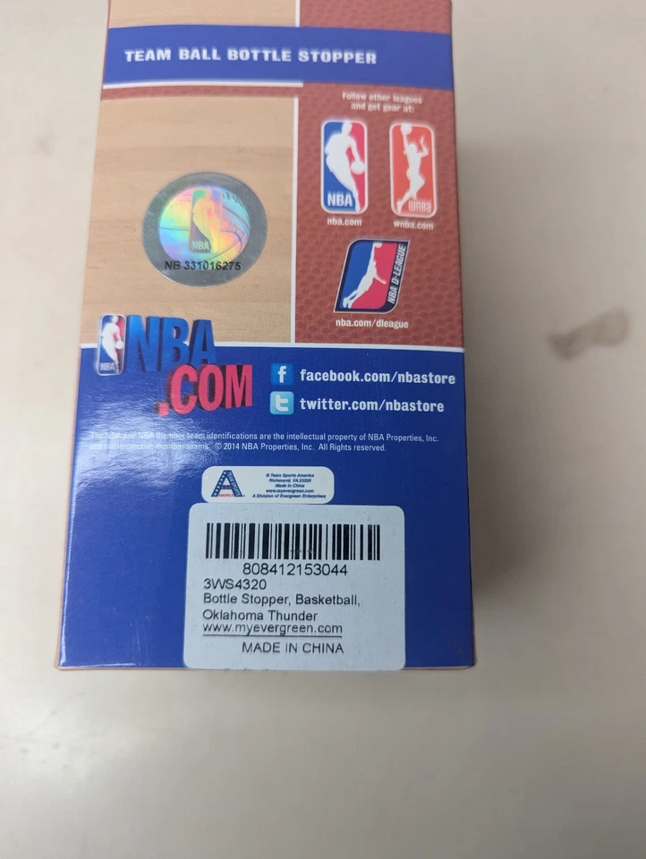 Tapón de botella de vino de baloncesto NBA Oklahoma City OKC Thunder de Evergreen nuevo en caja Foto 2 de 2