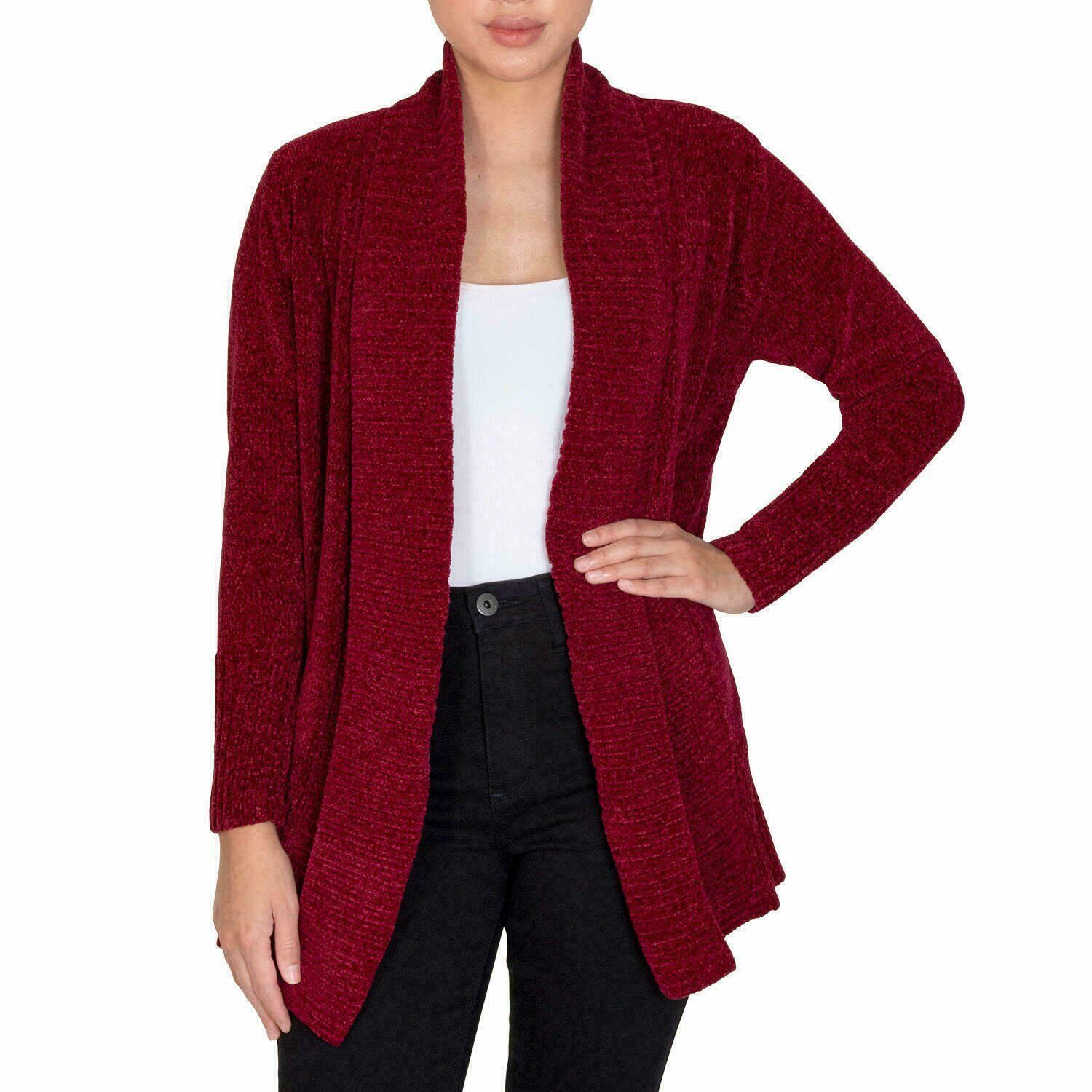 Seven7 Women's Super Soft Cozy Chenille Cardigan Sweater Small Tawny Port  Red