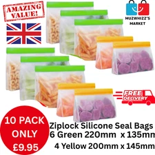 10 Silicone Reusable Stand Bottom Design Food Storage Bags Freezer Safe