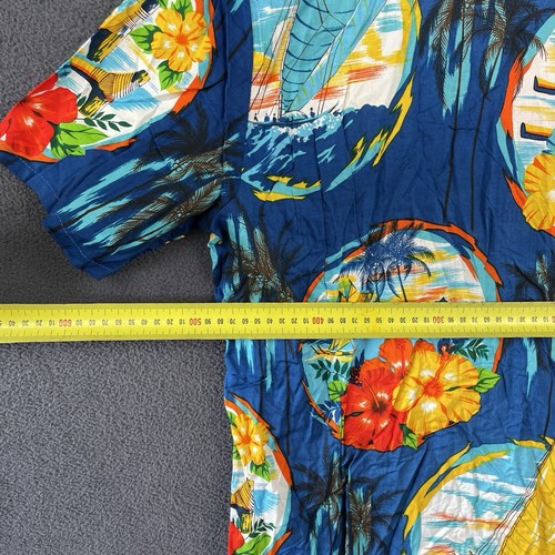 Vintage Ocean Pacific Hawaiian Shirt Mens Size L Blue Sea Floral Sunwear Boat - Picture 4 of 13